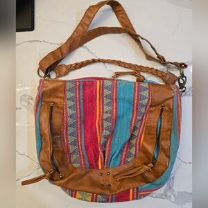 VTG Aldo Boho Slouch Shoulder Crossbody Colorful Y2K Bag Purse Cotton Leather